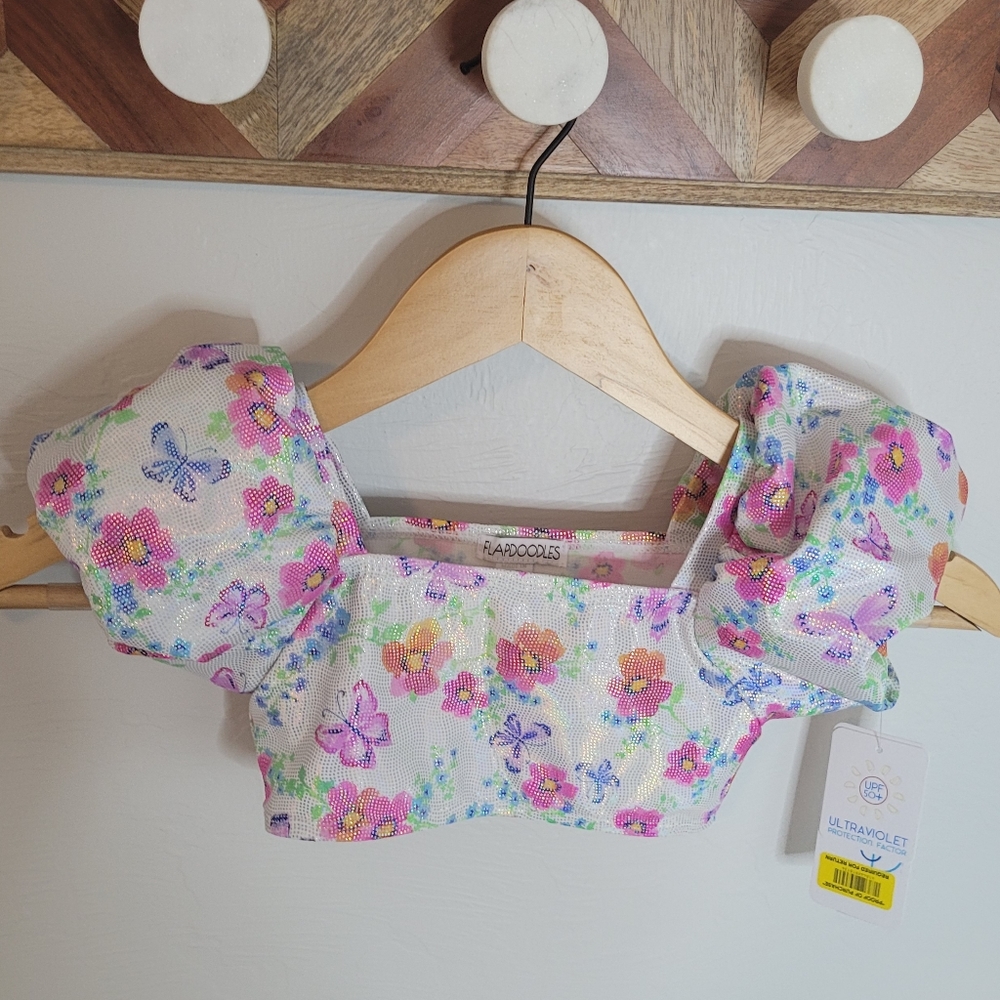 Flapdoodle Kids Swim Top Size 4 NWT Floral